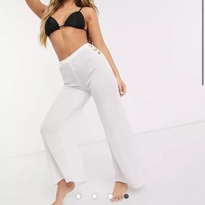 Asaka beach pants w side buttons in textured white